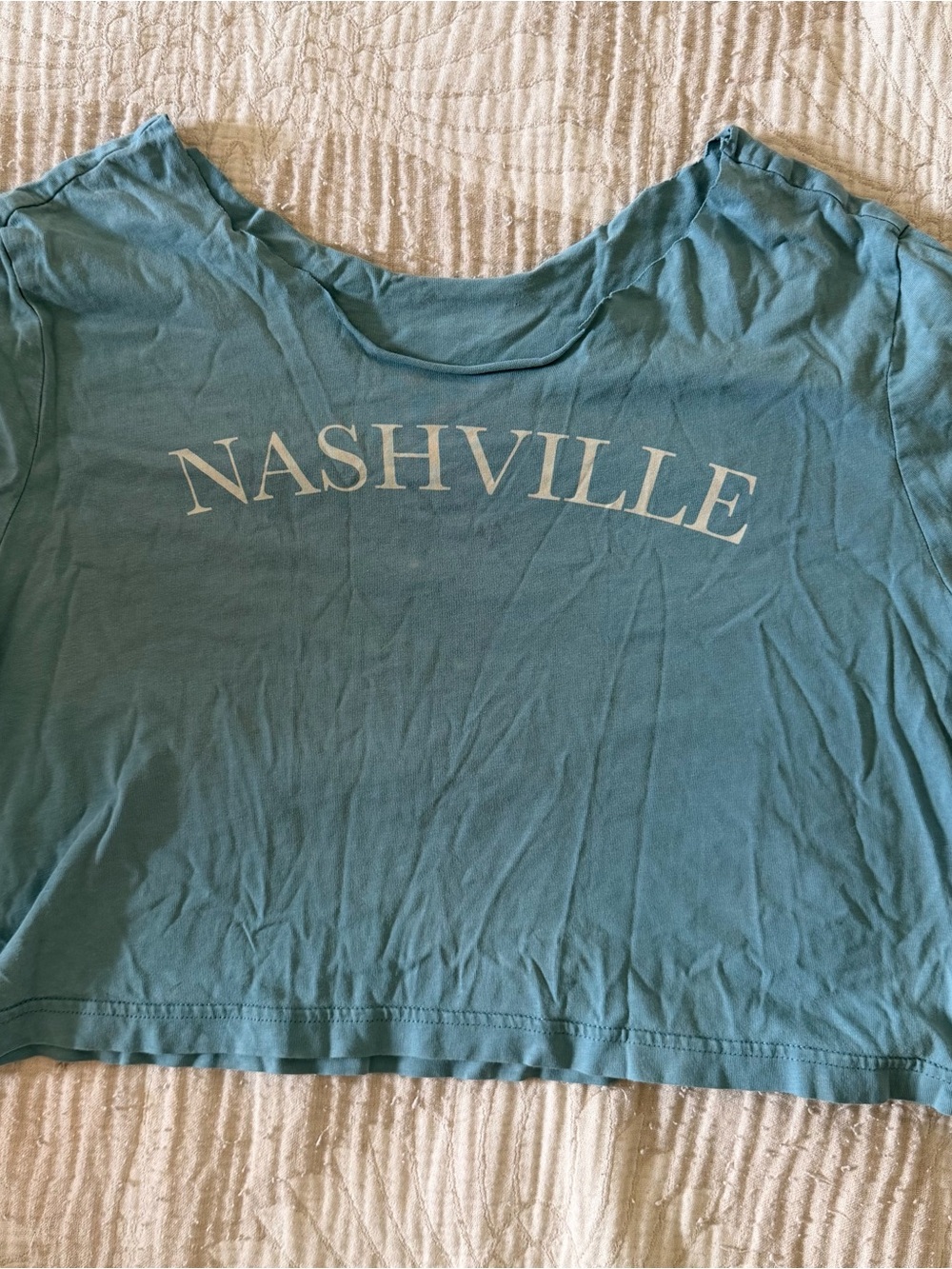 Nashville Graphic Scoop Neck Crop Top - Blue